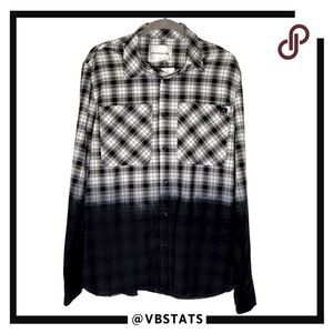 Eleven Paris Mens Plaid Dip Dye Long Sleeve Button-Up Shirt Black White XL NWT